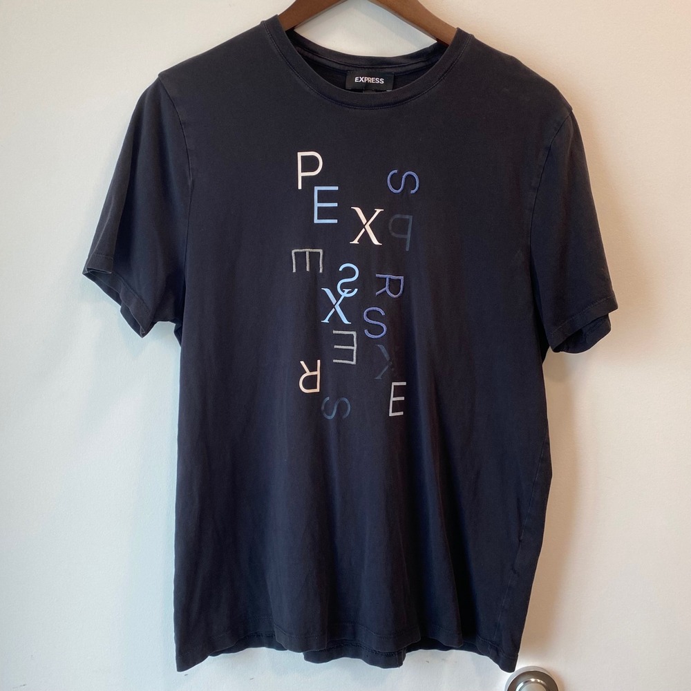 Express T-Shirt W M Black Graphic Logo Short Sleeve Cotton Crew Neck Emboidered
